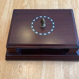 Wooden playing card box with 2 new shrink wrapped set of cards. See pics.
